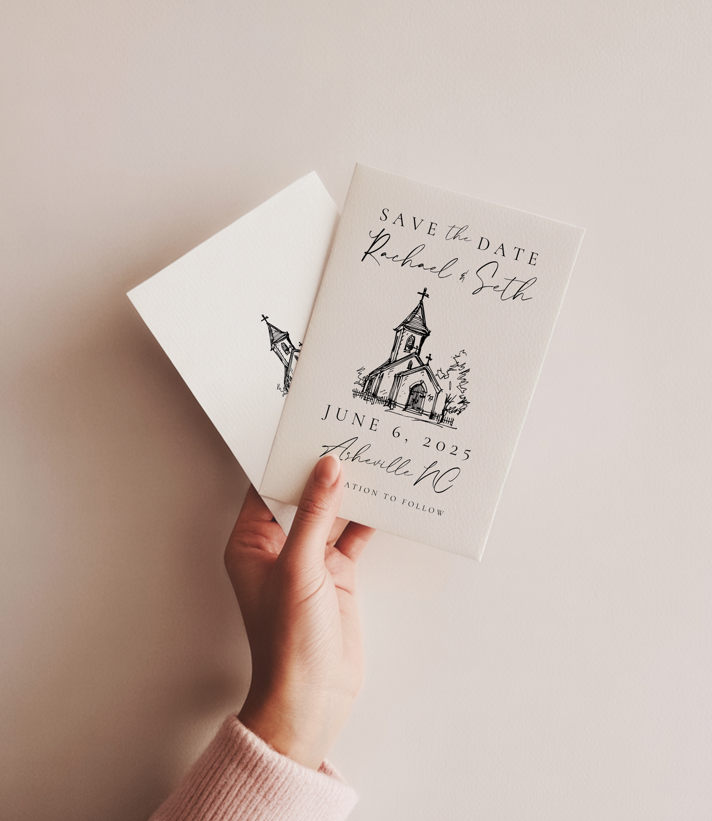 Wedding Save the Date | Hand Drawn Elegant Church Design | Canva Template