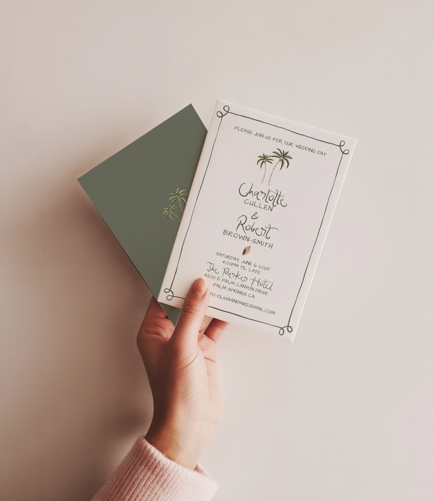 Whimsical Coastal Wedding Invitation | Hand Drawn Palm Tree Design | Canva Template