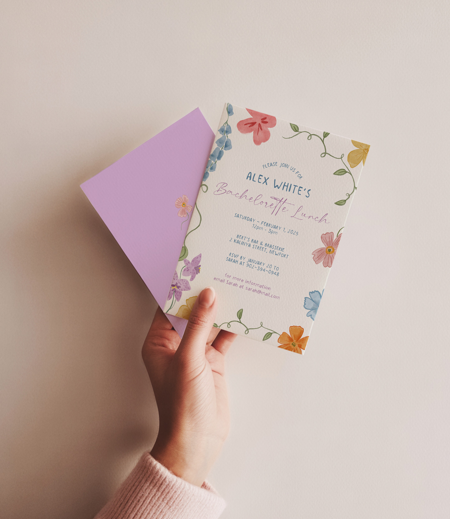 Floral Bachelorette Invitation| Hand Drawn Garden Design | Canva Template