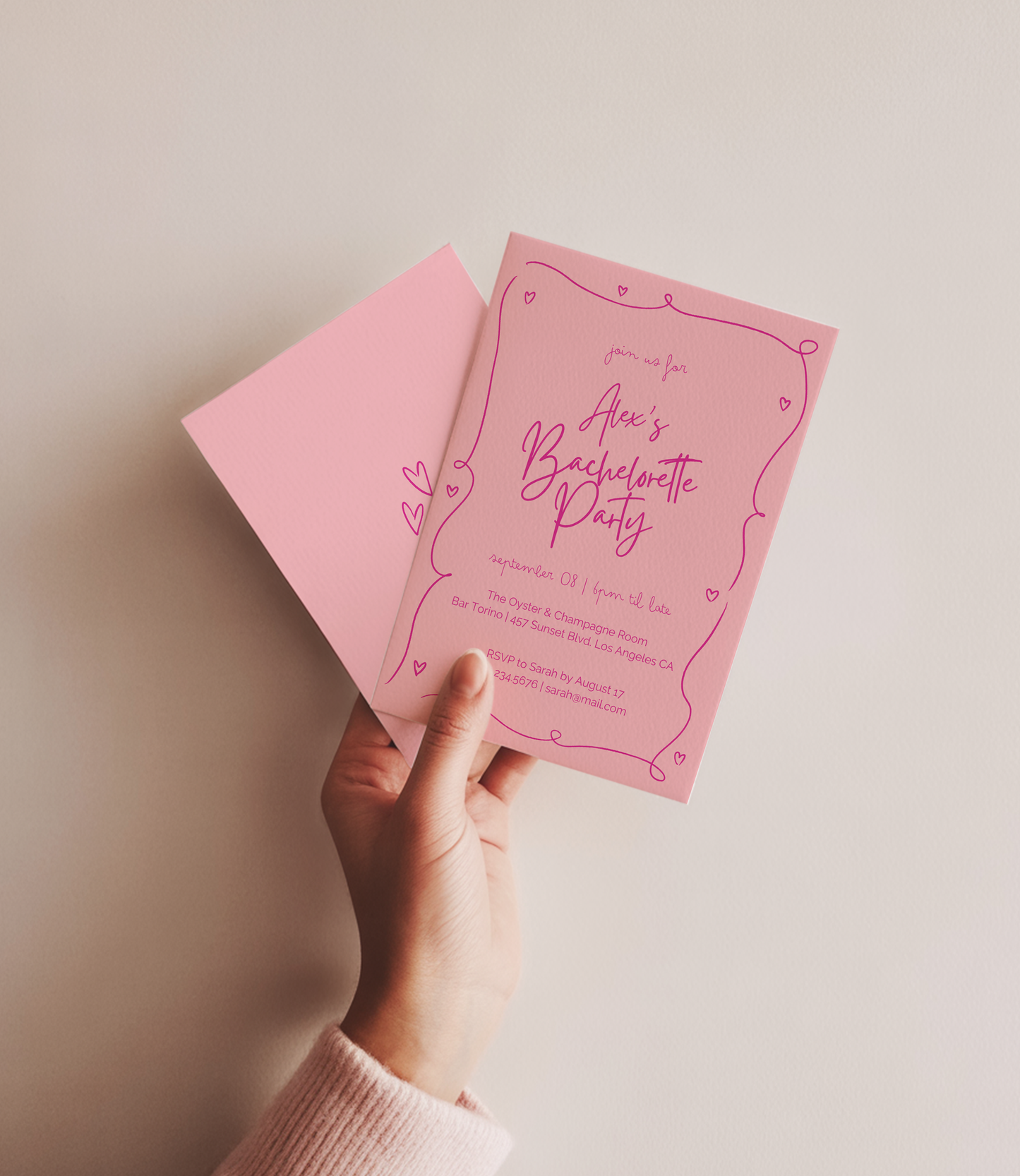Whimsical Bachelorette Invitation | Hand Drawn Heart Design | Canva Template