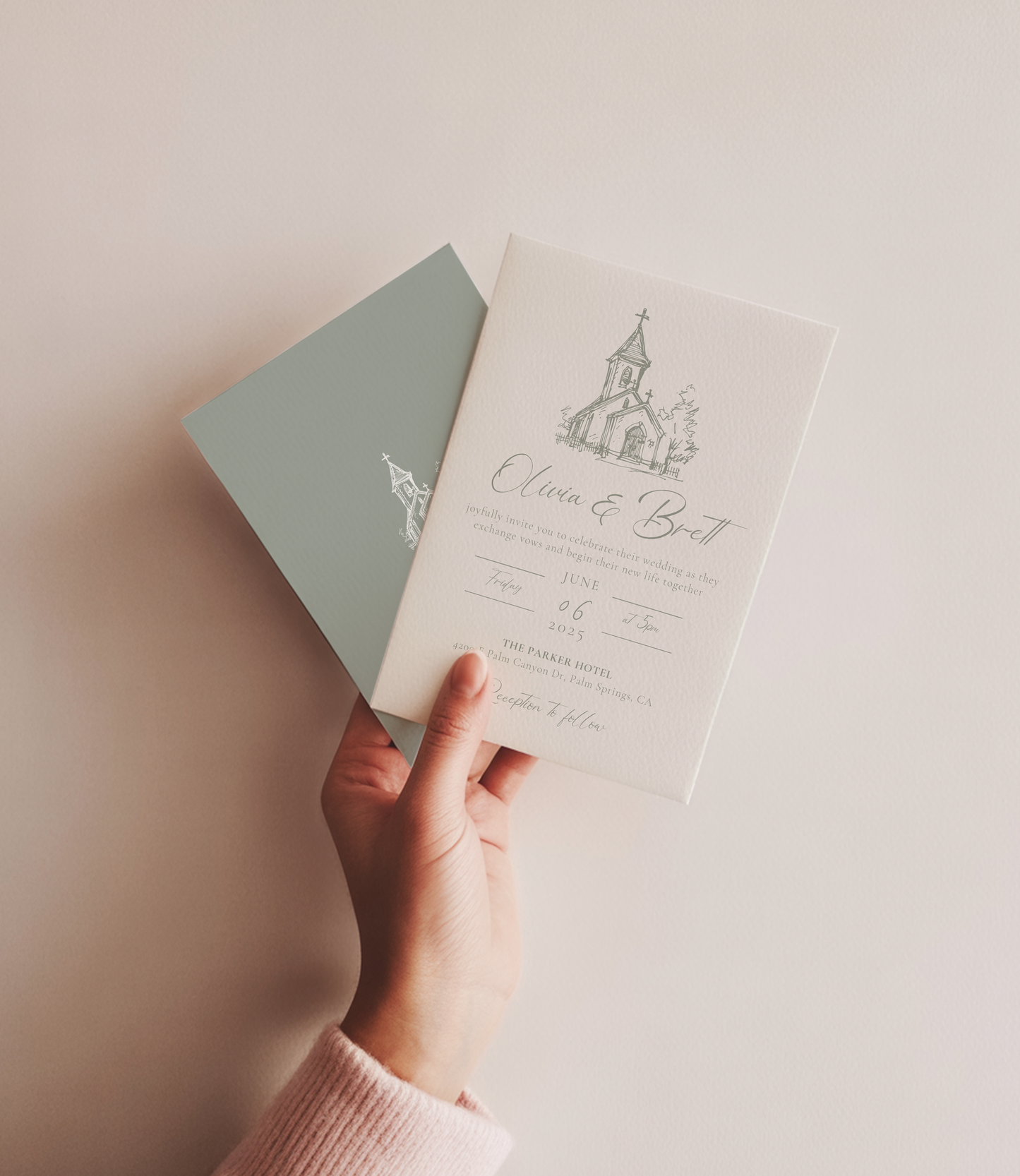 Elegant Church Wedding Invitation | Hand Drawn Chapel Design | Canva Template