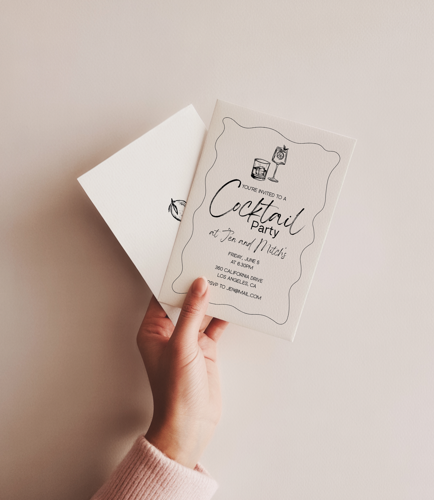 Cocktail Party Invitation | Hand Drawn Cocktail Design | Canva Template