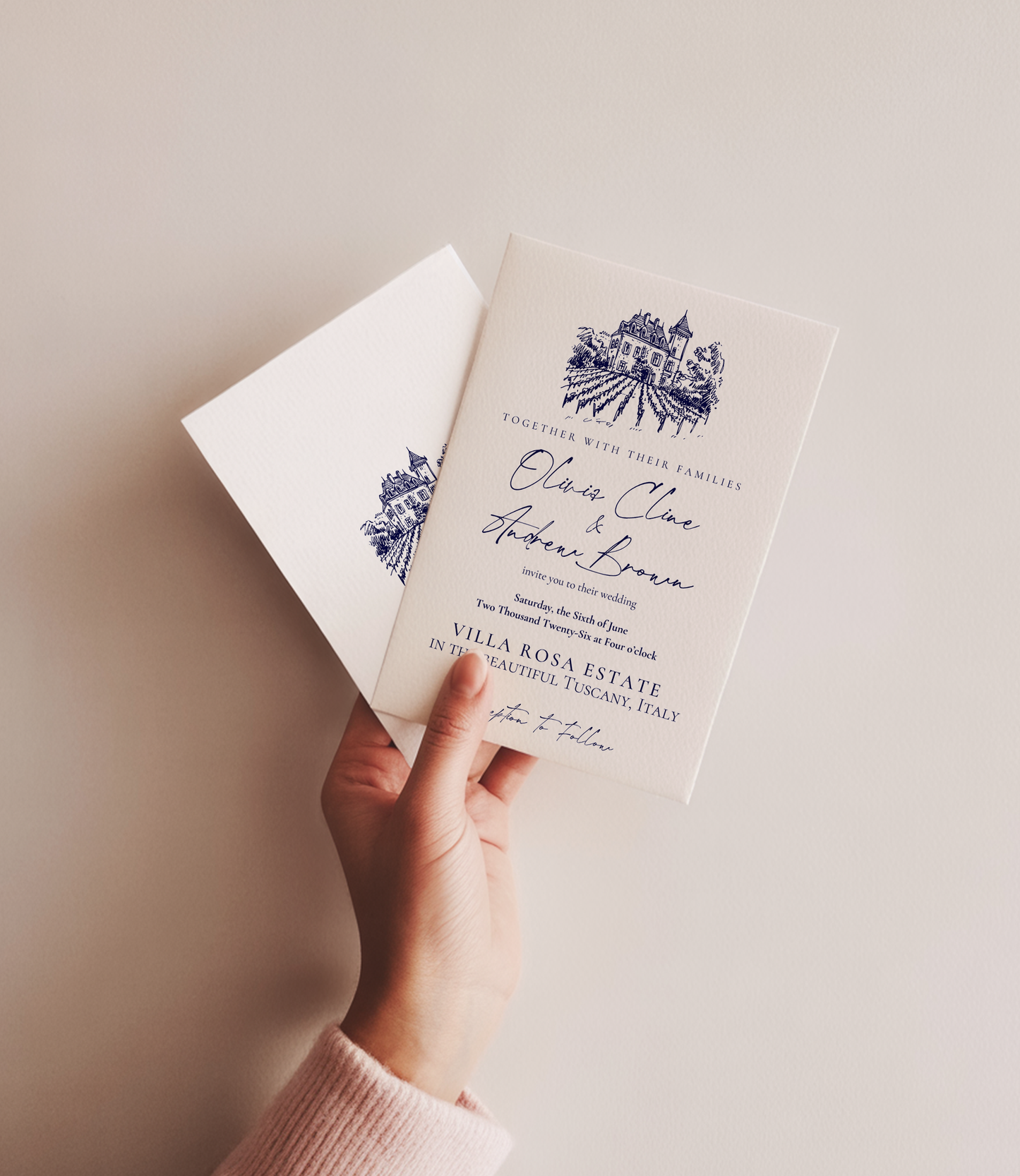 Vineyard Wedding Invitation Template | Hand Drawn Chateau Vineyard Design | Canva Template