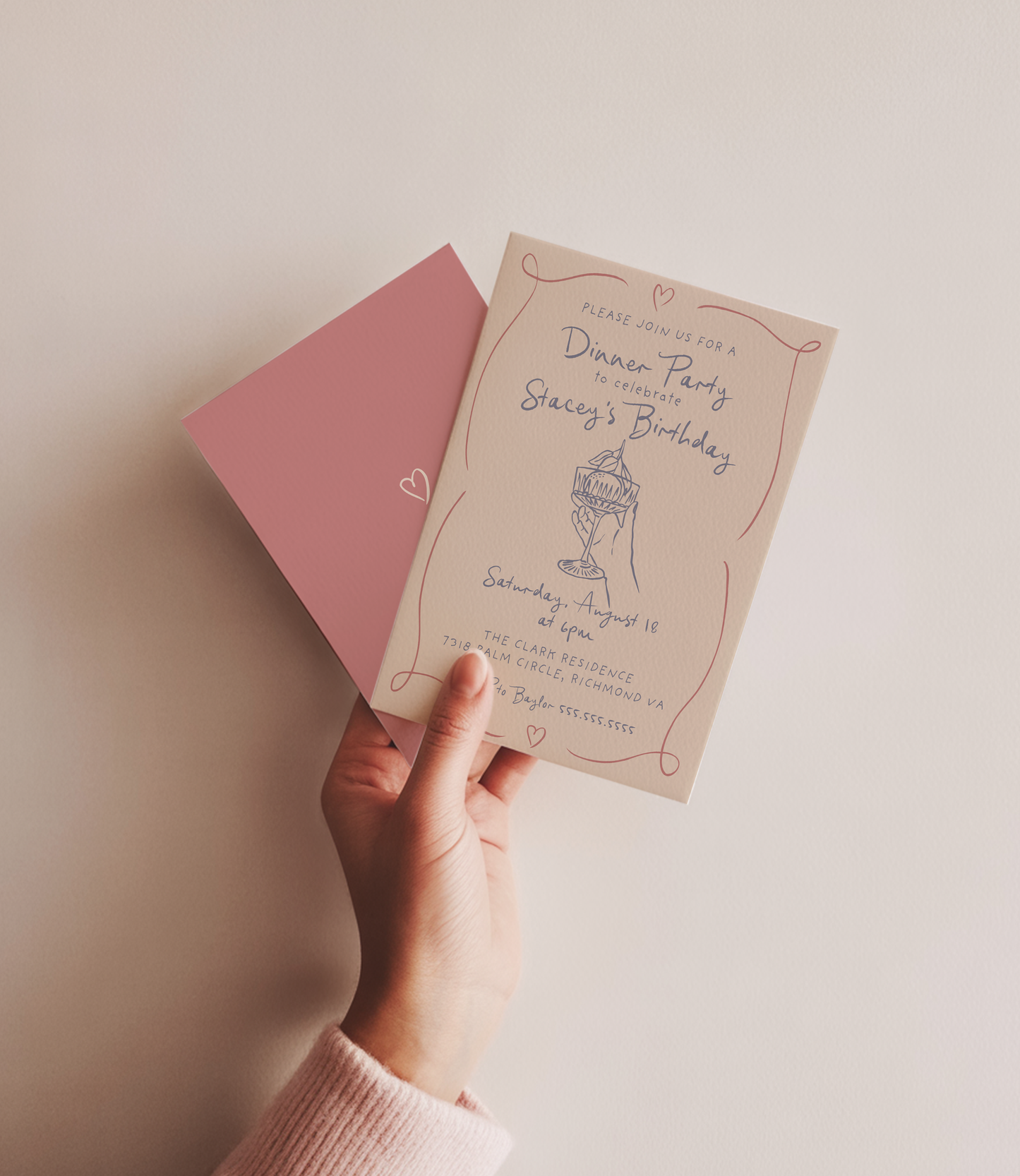 Cocktail Party Invitation | Hand Drawn Champagne Coupe Design | Canva Template