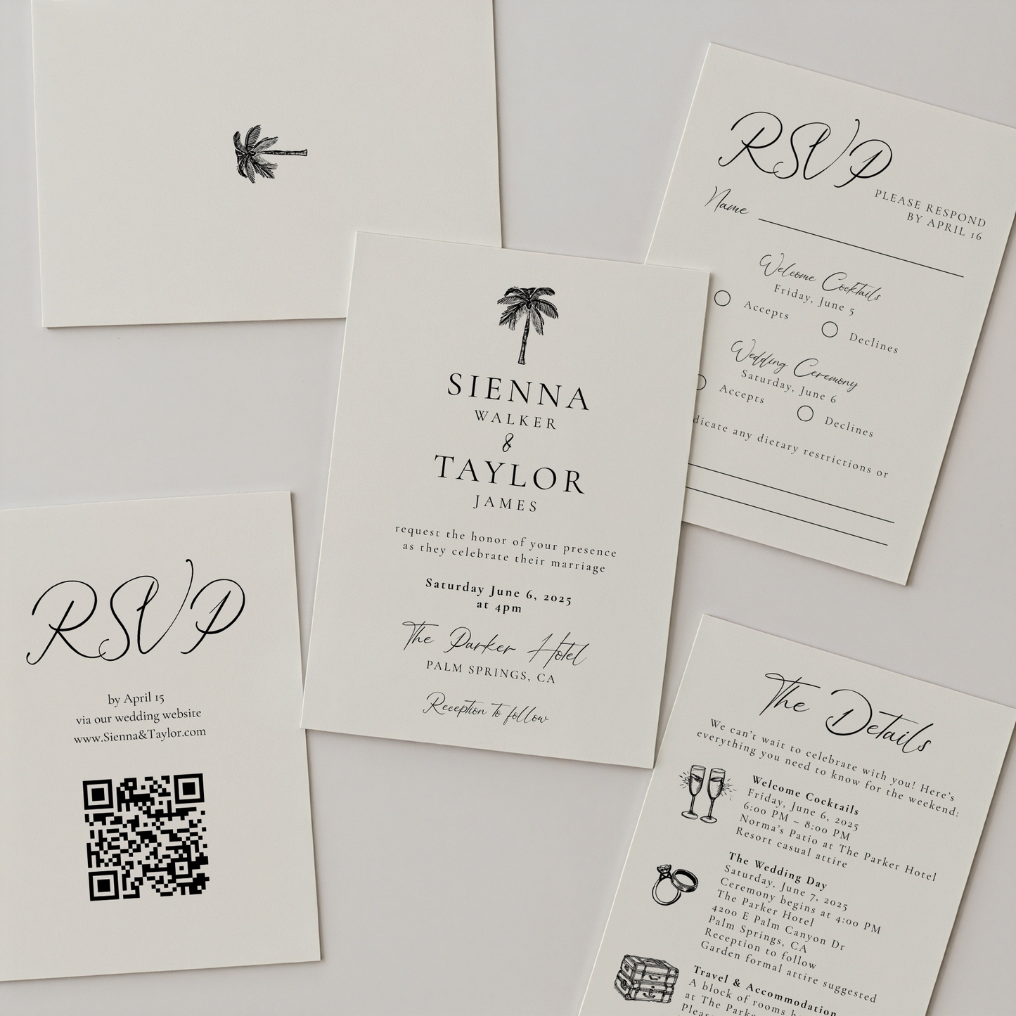 Coastal Wedding Invitation Suite | Hand Drawn Palm Tree Design | Canva Template