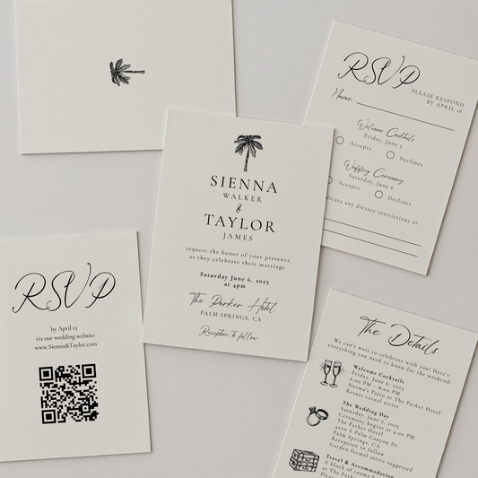 Coastal Wedding Invitation Suite | Hand Drawn Palm Tree Design | Canva Template