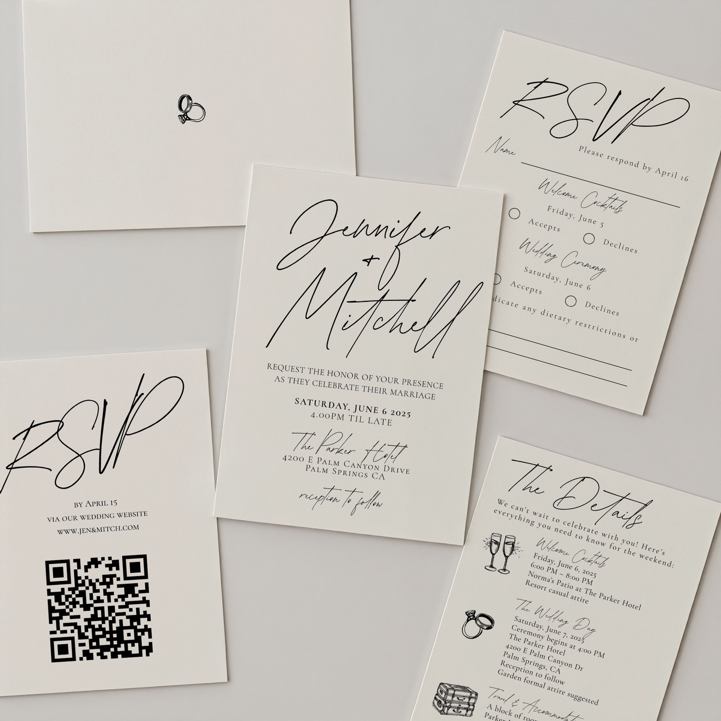 Minimalist Wedding Invitation Suite | Modern Script Design | Canva Template