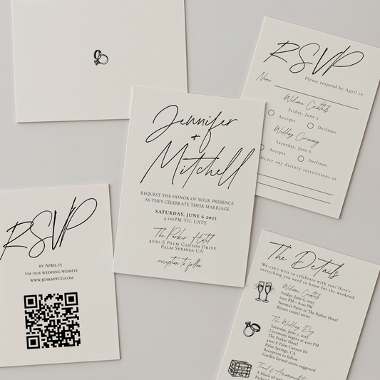Minimalist Wedding Invitation Suite | Modern Script Design | Canva Template