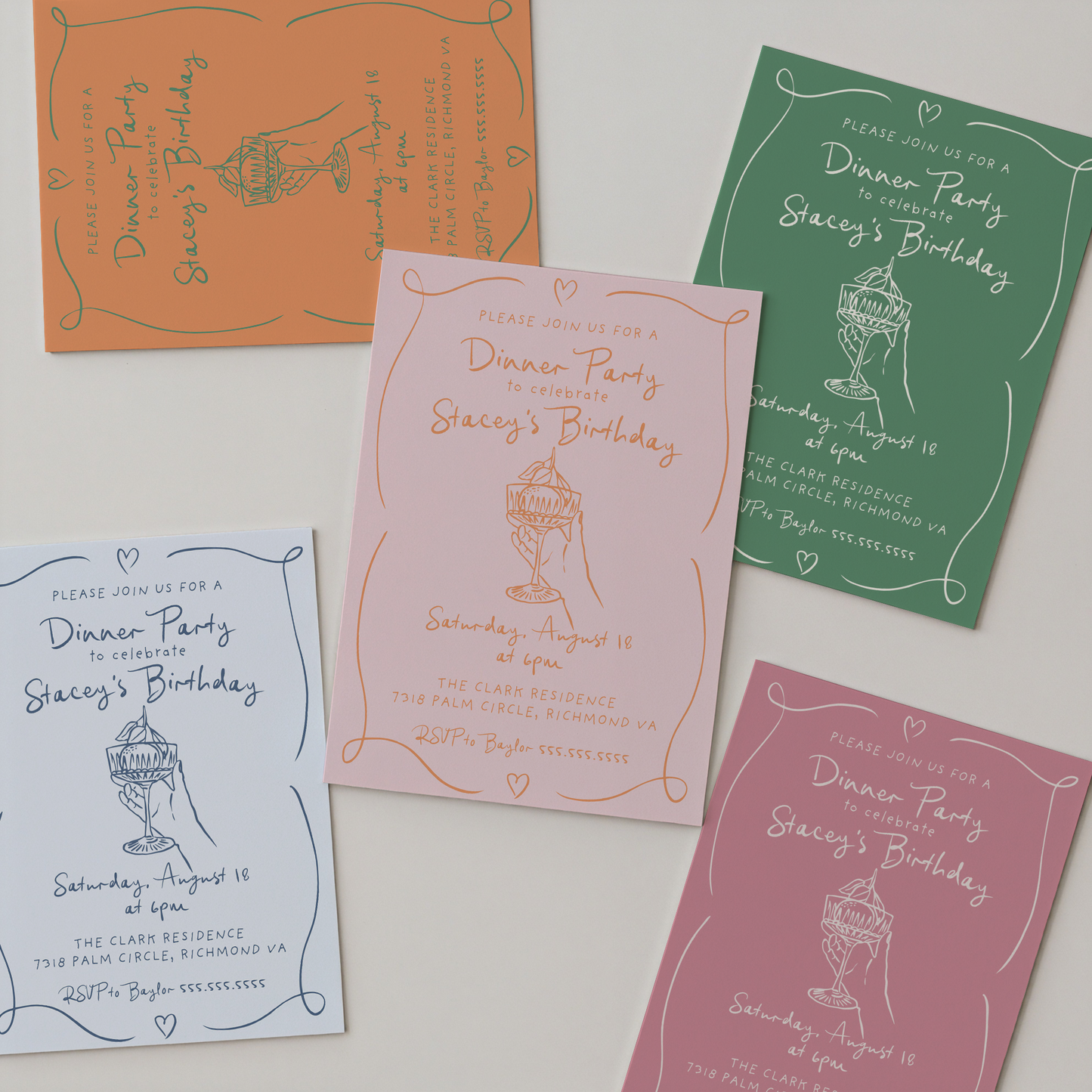 Cocktail Party Invitation | Hand Drawn Champagne Coupe Design | Canva Template