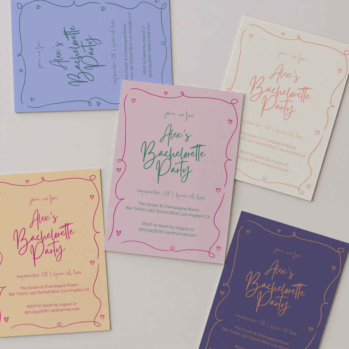 Whimsical Bachelorette Invitation | Hand Drawn Heart Design | Canva Template