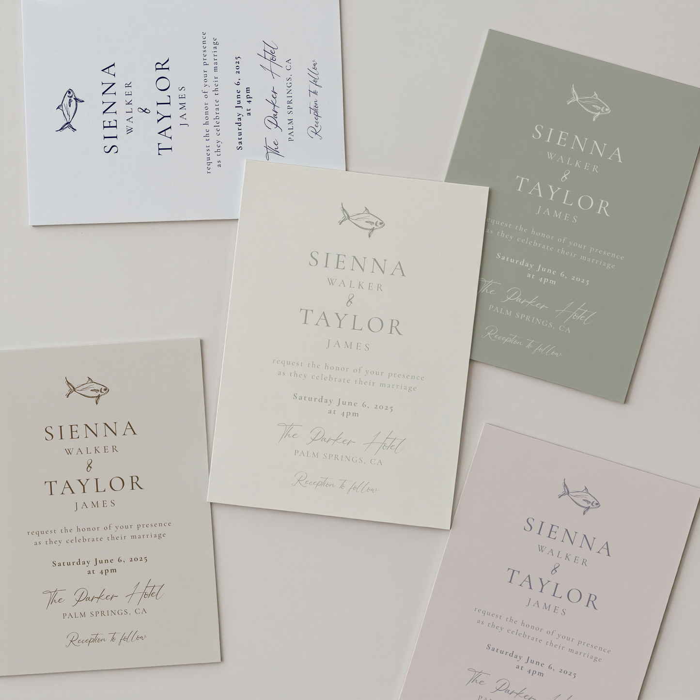 Mediterranean Wedding Invitation Suite | Hand Drawn Fish Design | Canva Template