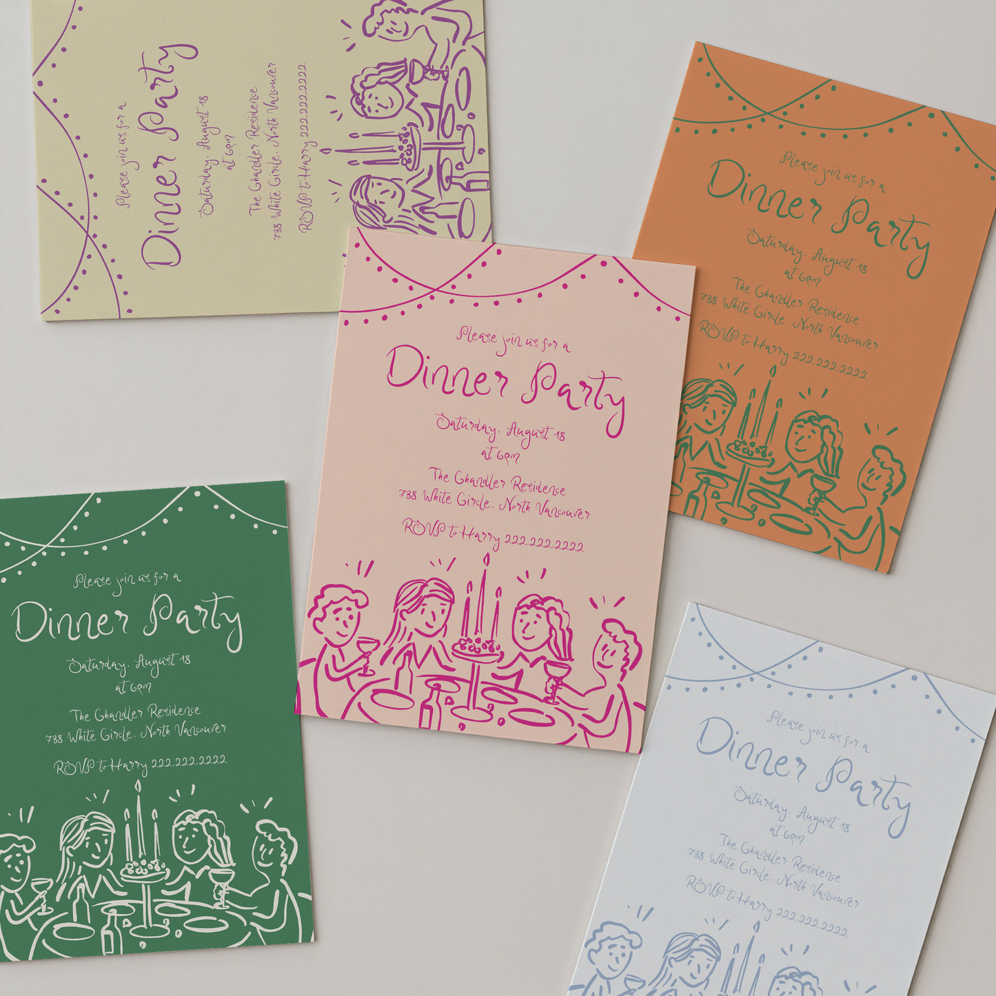 Whimsical Dinner Party Invitation | Hand Drawn Fun Tablescape Design | Canva Template