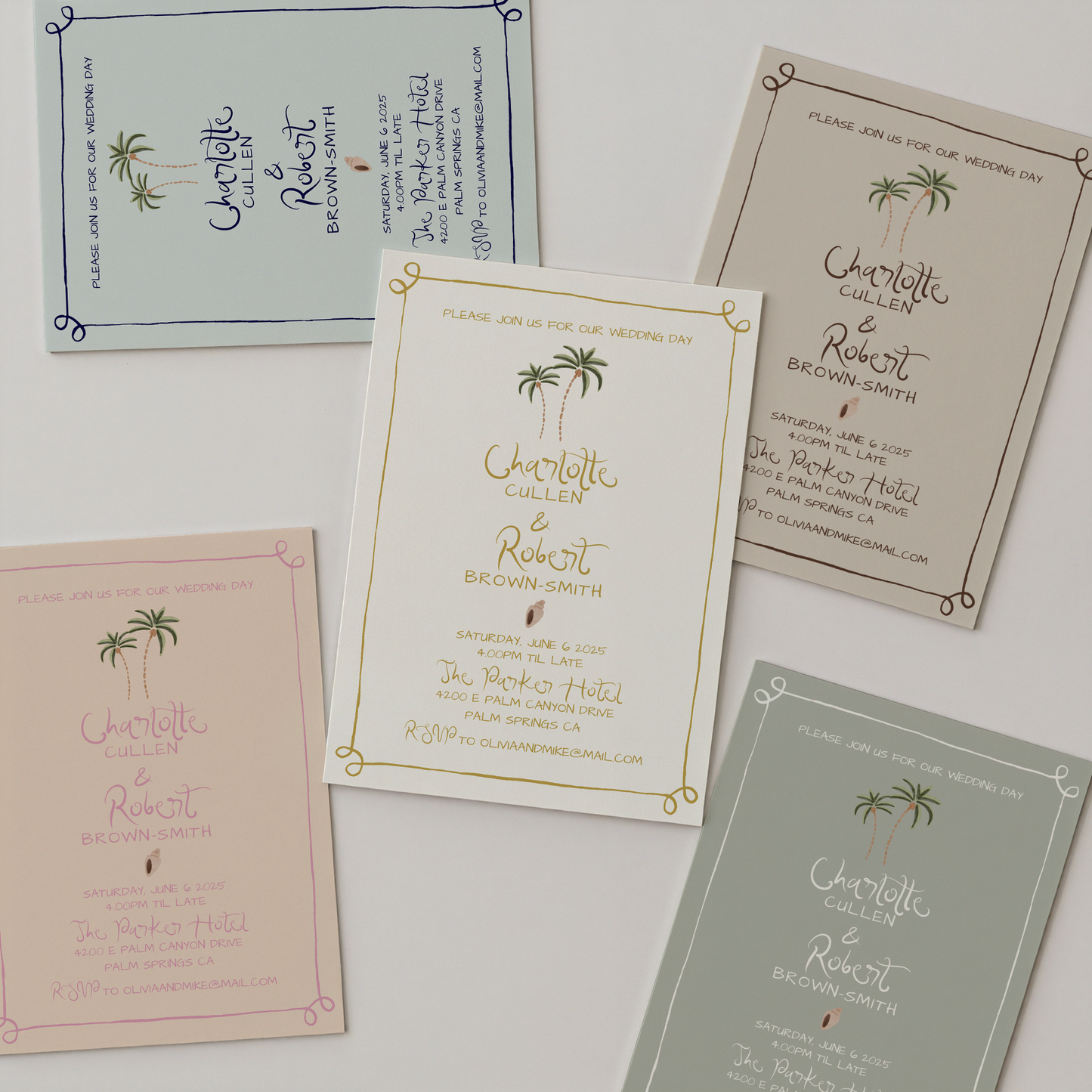 Whimsical Coastal Wedding Invitation Suite | Hand Drawn Palm Tree Design | Canva Template