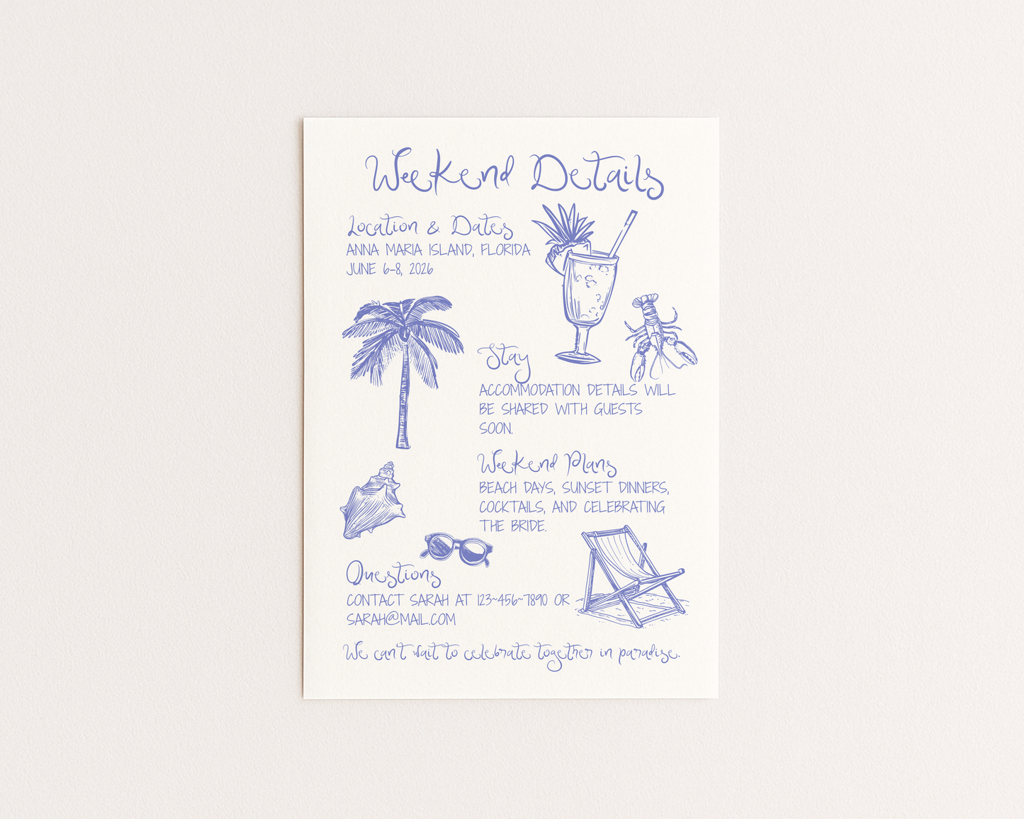 Coastal Bachelorette Invitation | Hand Drawn Beach Design | Canva Template