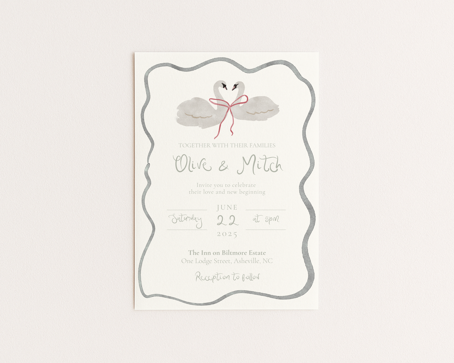 Whimsical Wedding Invitation | Hand Drawn Swan Design | Canva Template