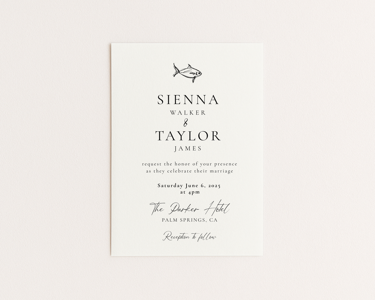 Mediterranean Wedding Invitation Suite | Hand Drawn Fish Design | Canva Template