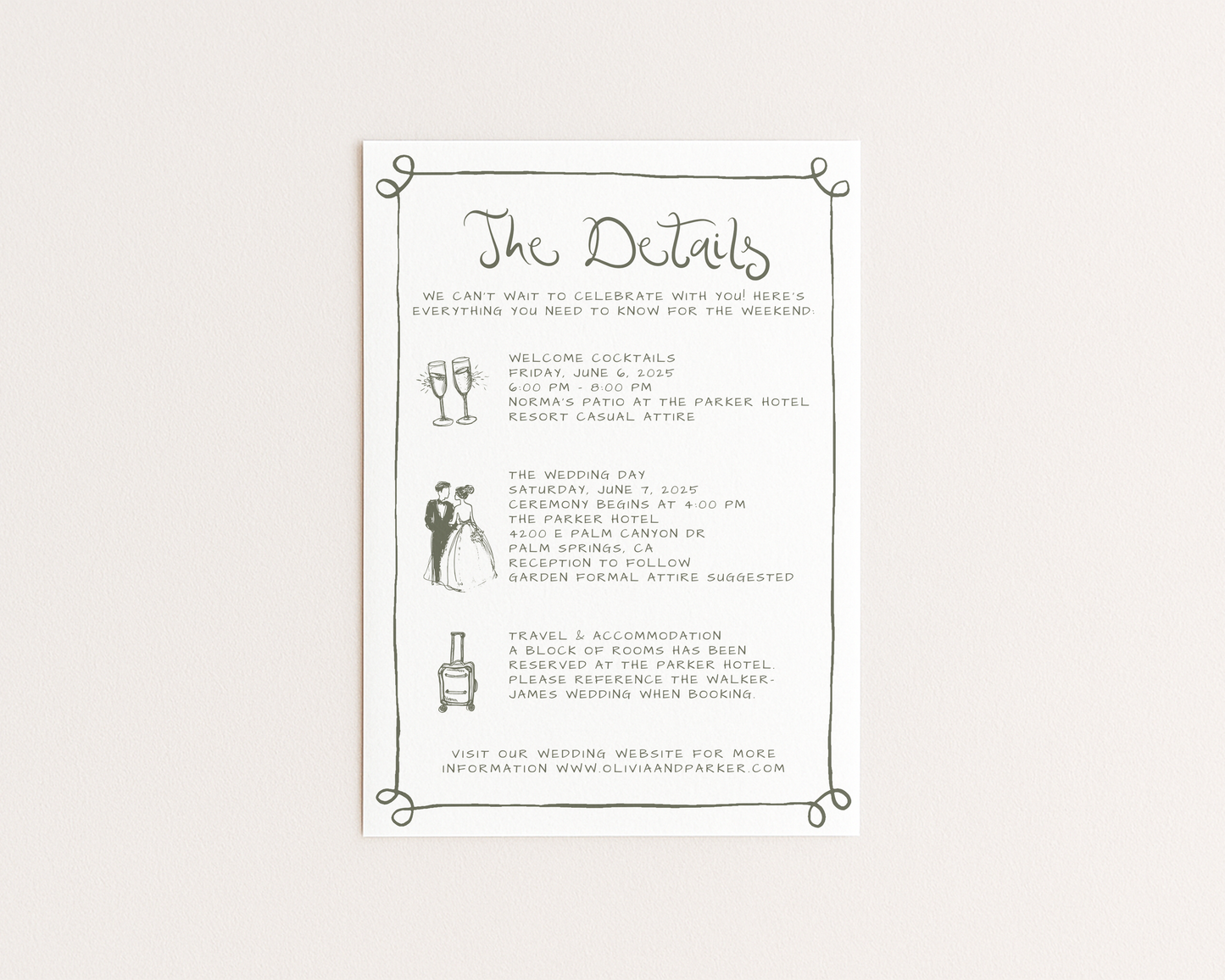 Whimsical Coastal Wedding Invitation Suite | Hand Drawn Palm Tree Design | Canva Template
