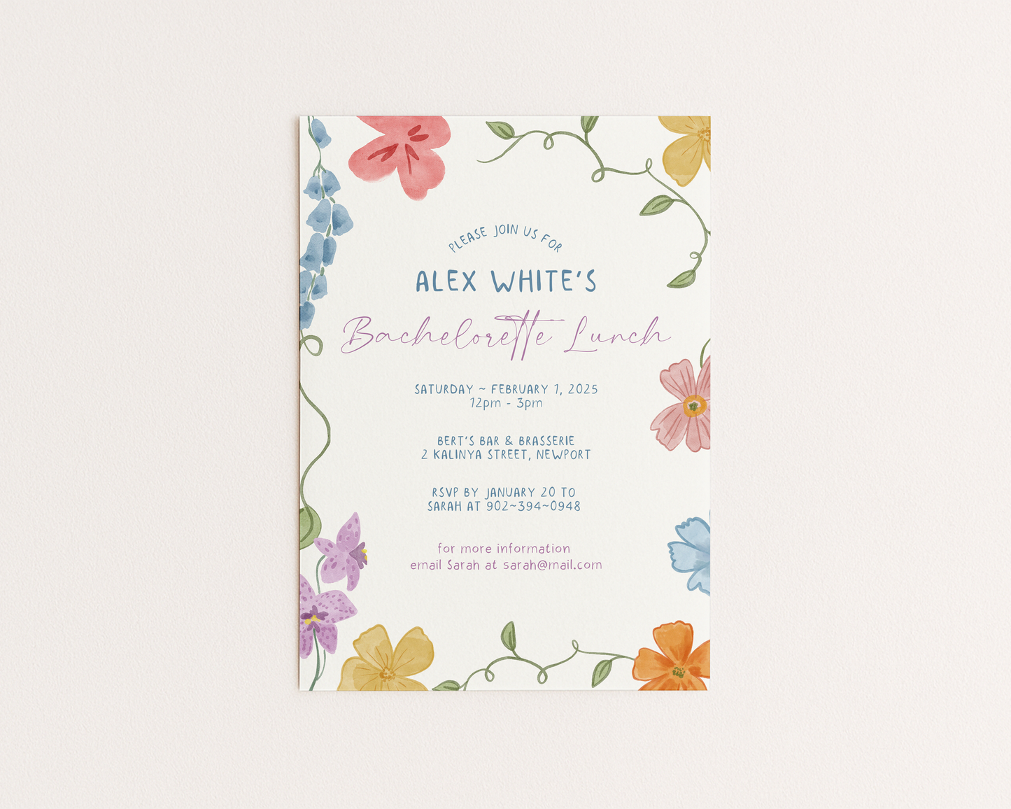 Floral Bachelorette Invitation| Hand Drawn Garden Design | Canva Template