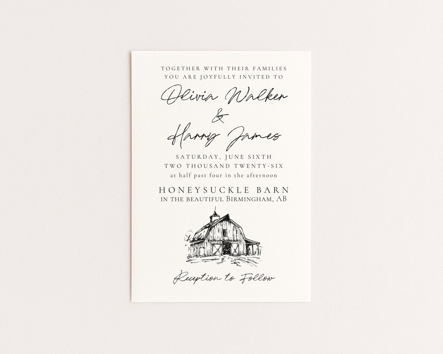 Rustic Wedding Invitation Suite | Hand Drawn Barn Design | Canva Template