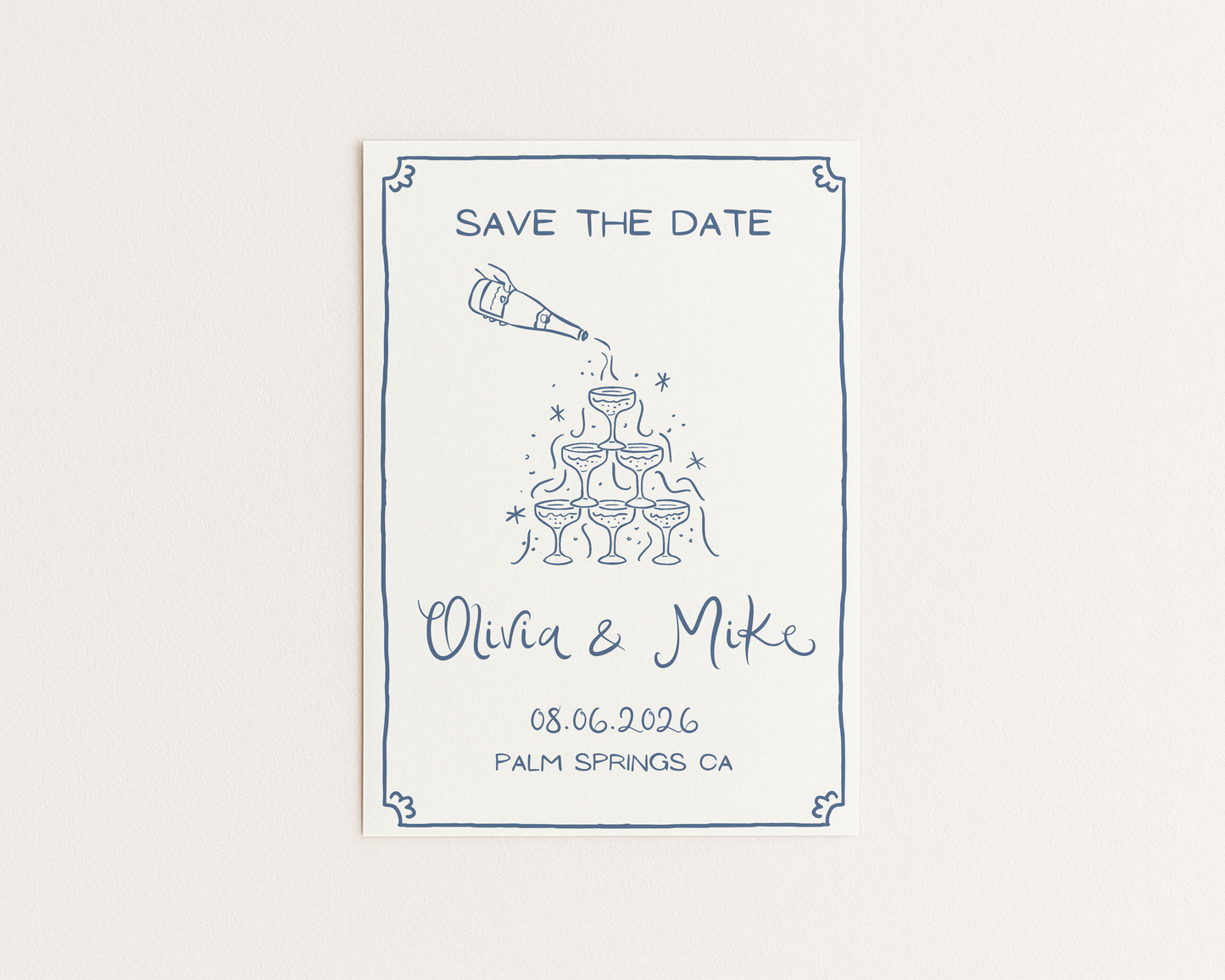 Wedding Save the Date | Whimsical Champagne Tower Design | Canva Template
