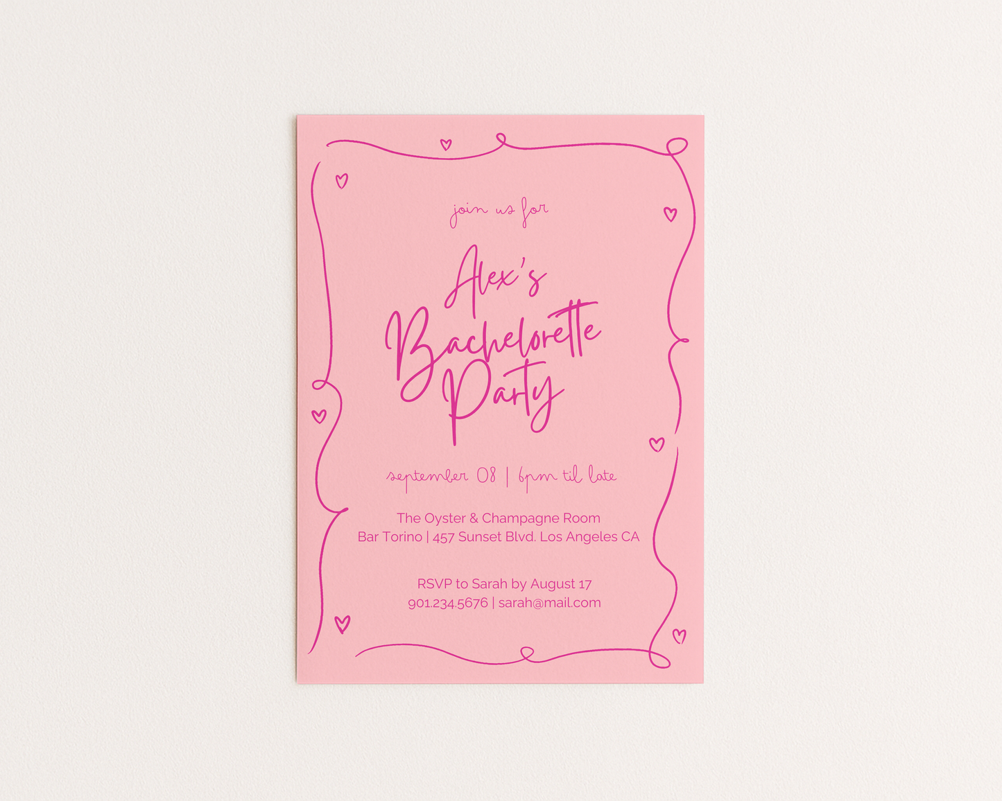 Whimsical Bachelorette Invitation | Hand Drawn Heart Design | Canva Template