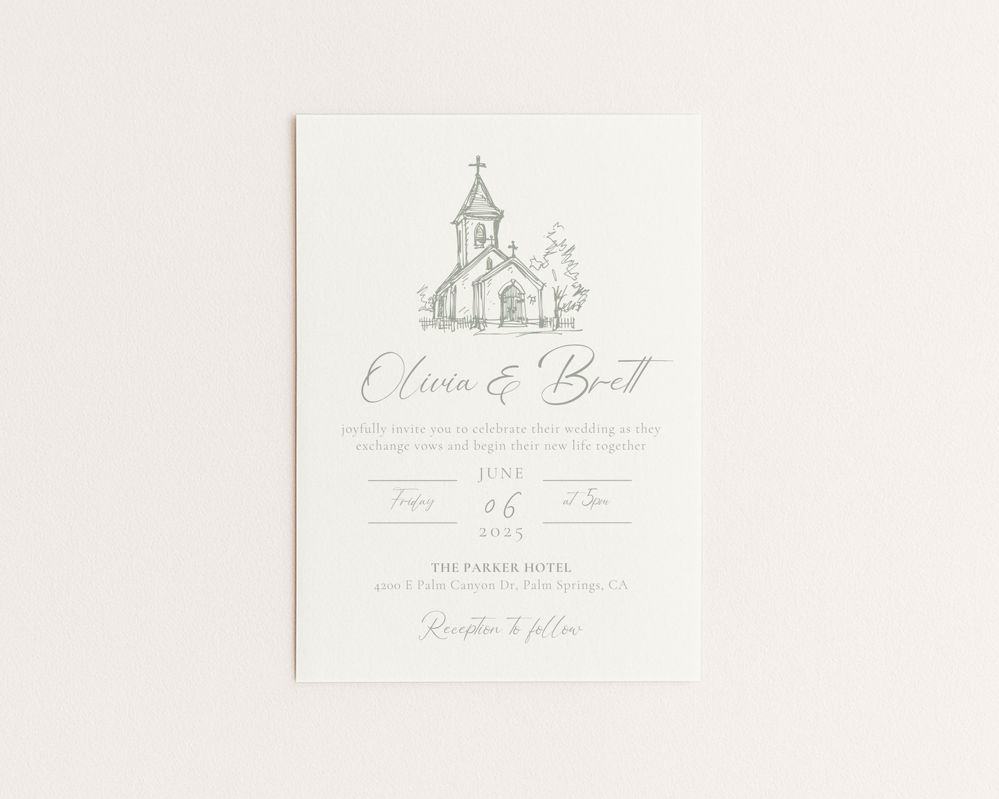 Elegant Church Wedding Invitation | Hand Drawn Chapel Design | Canva Template