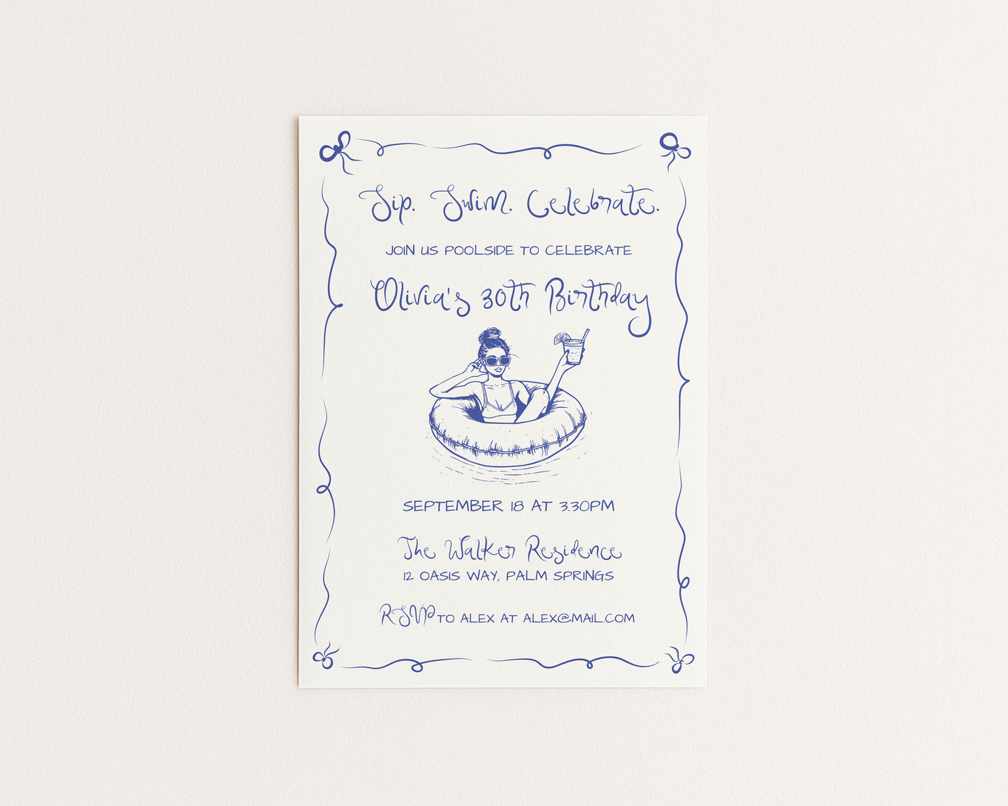 Pool Party Invitation Template | Hand Drawn Pool Float Design | Canva Template