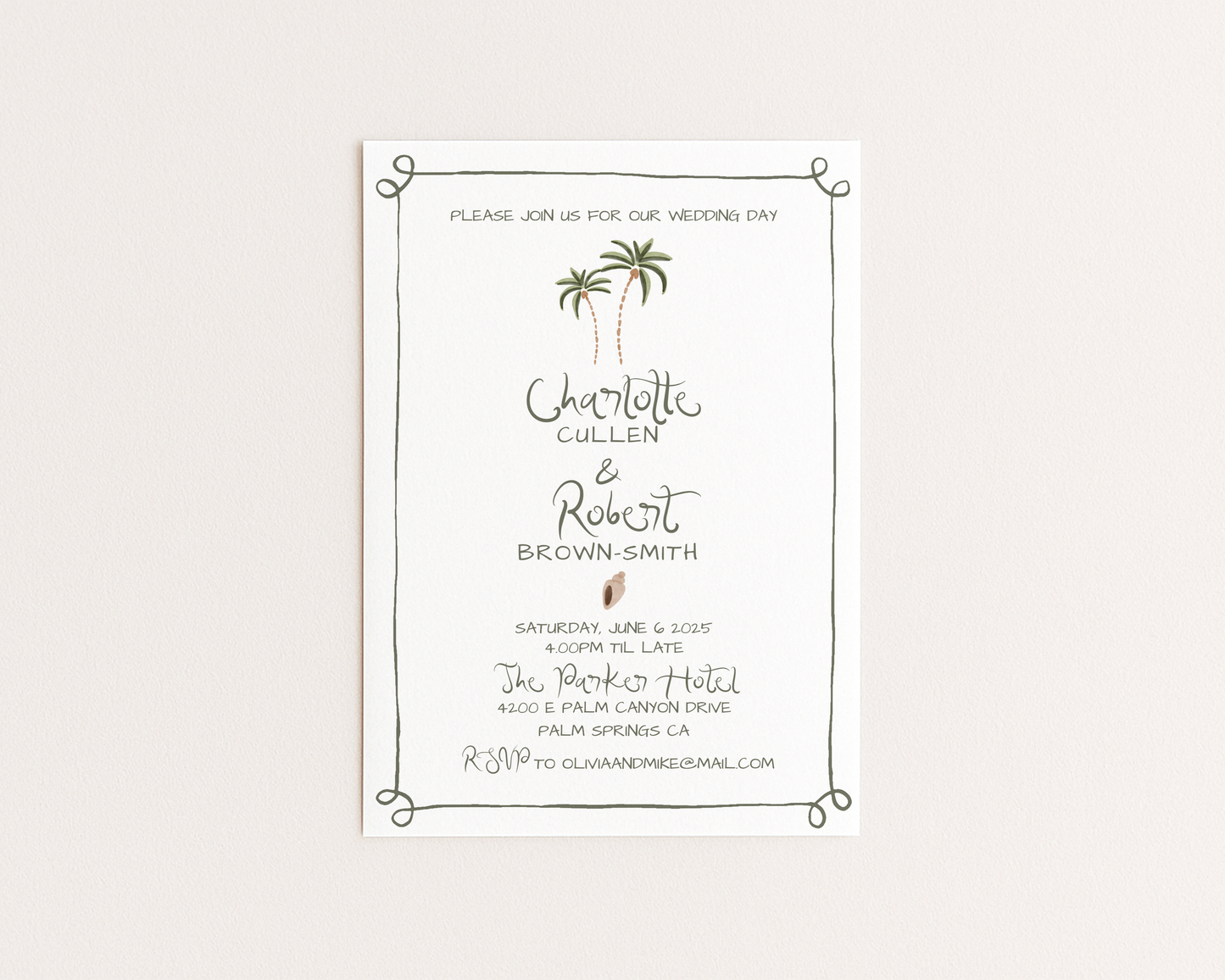 Whimsical Coastal Wedding Invitation Suite | Hand Drawn Palm Tree Design | Canva Template