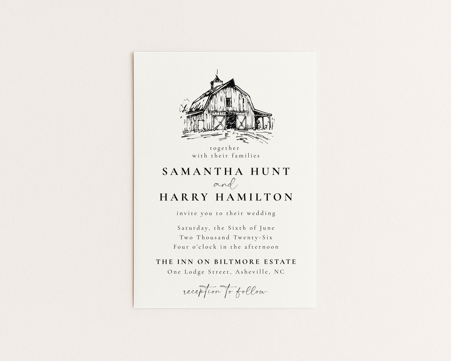Formal Rustic Barn Wedding Invitation | Hand Drawn Barn Design | Canva Template