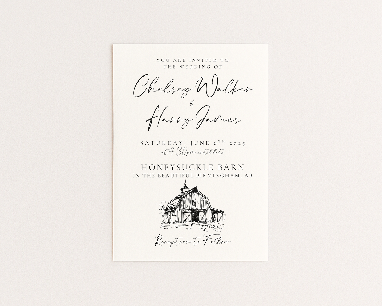 Rustic Barn Wedding Invitation | Hand Drawn Barn Design | Canva Template