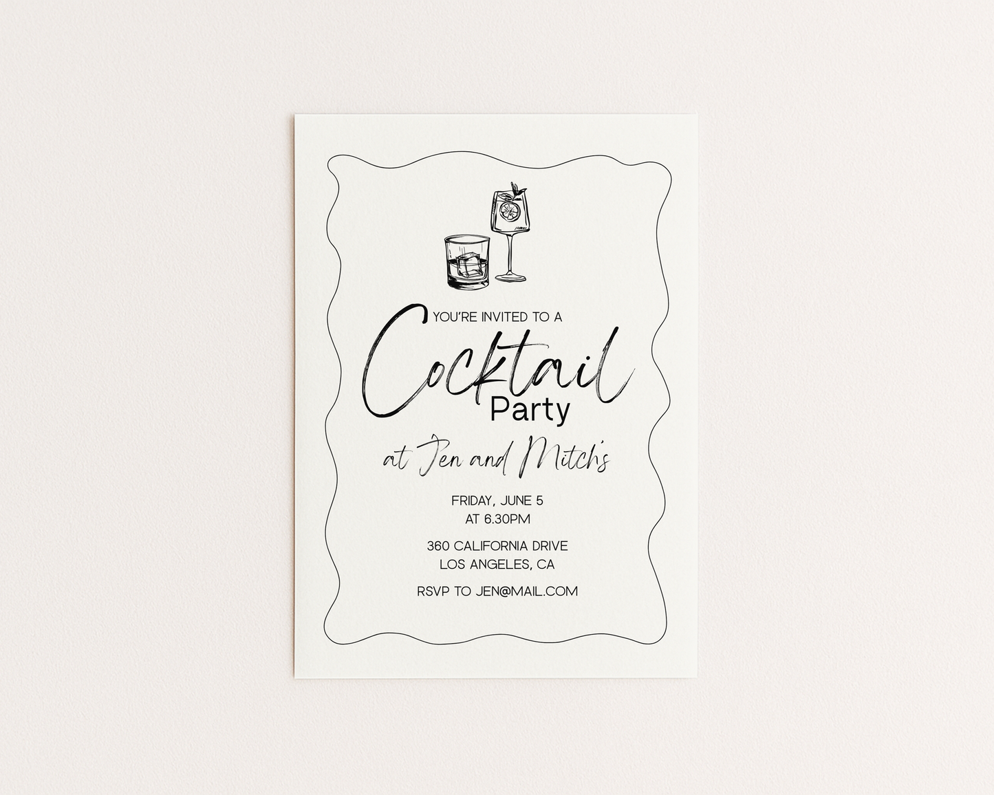 Cocktail Party Invitation | Hand Drawn Cocktail Design | Canva Template