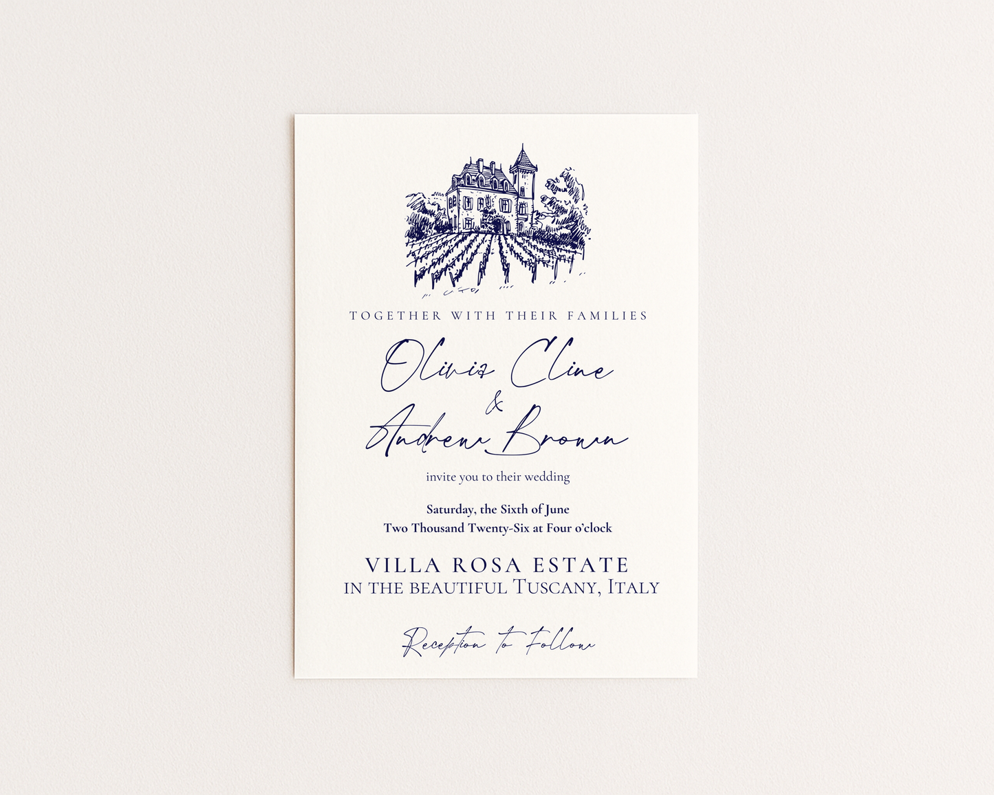 Vineyard Wedding Invitation Template | Hand Drawn Chateau Vineyard Design | Canva Template