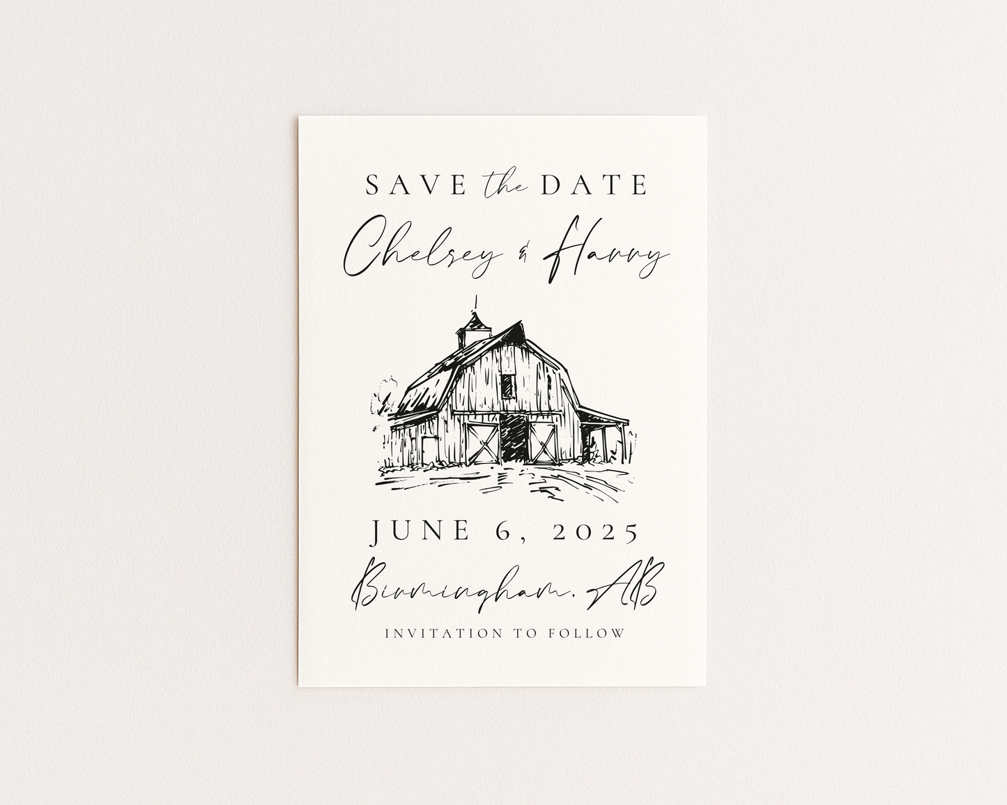 Wedding Save the Date | Hand Drawn Rustic Barn Design | Canva Template