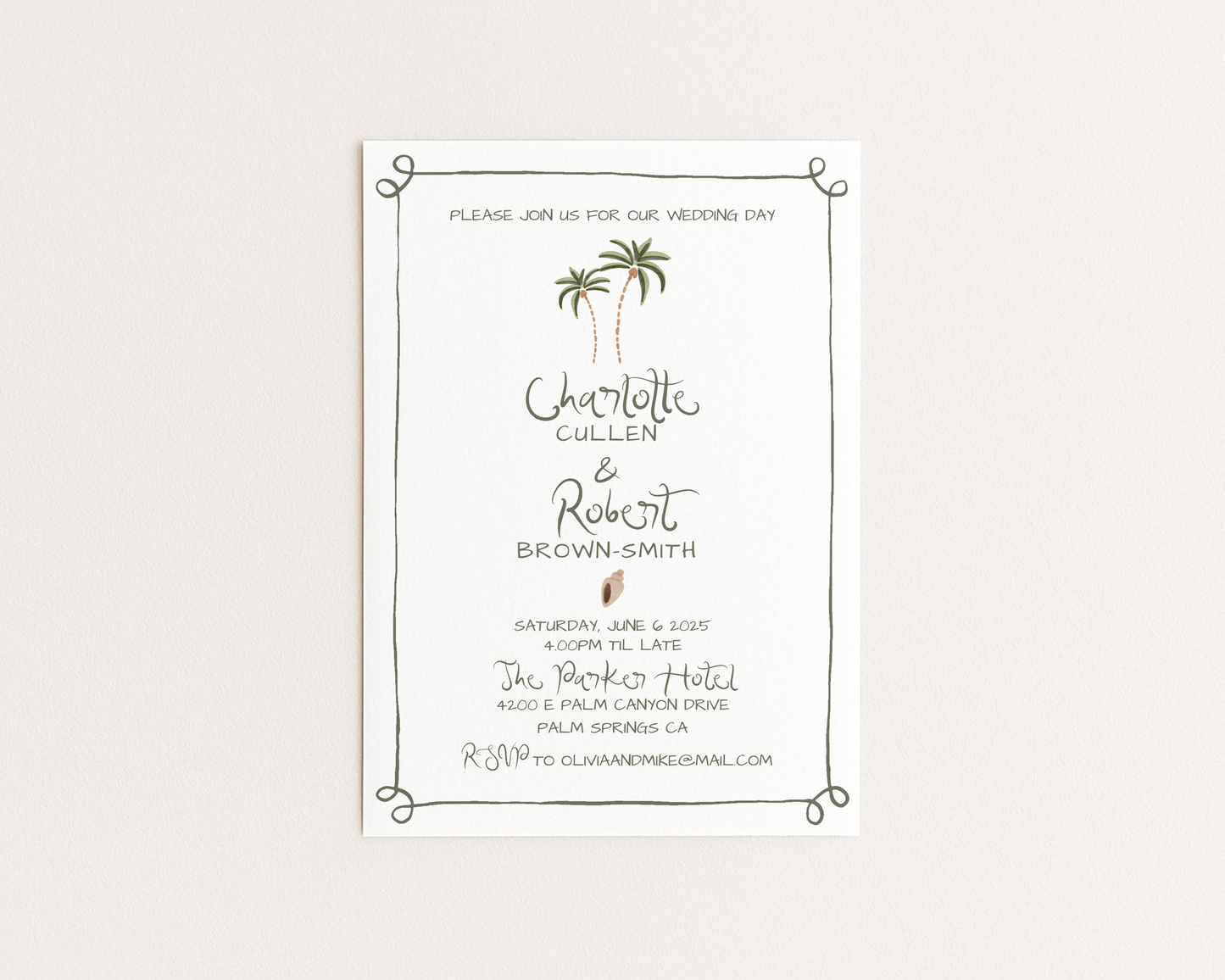 Whimsical Coastal Wedding Invitation | Hand Drawn Palm Tree Design | Canva Template