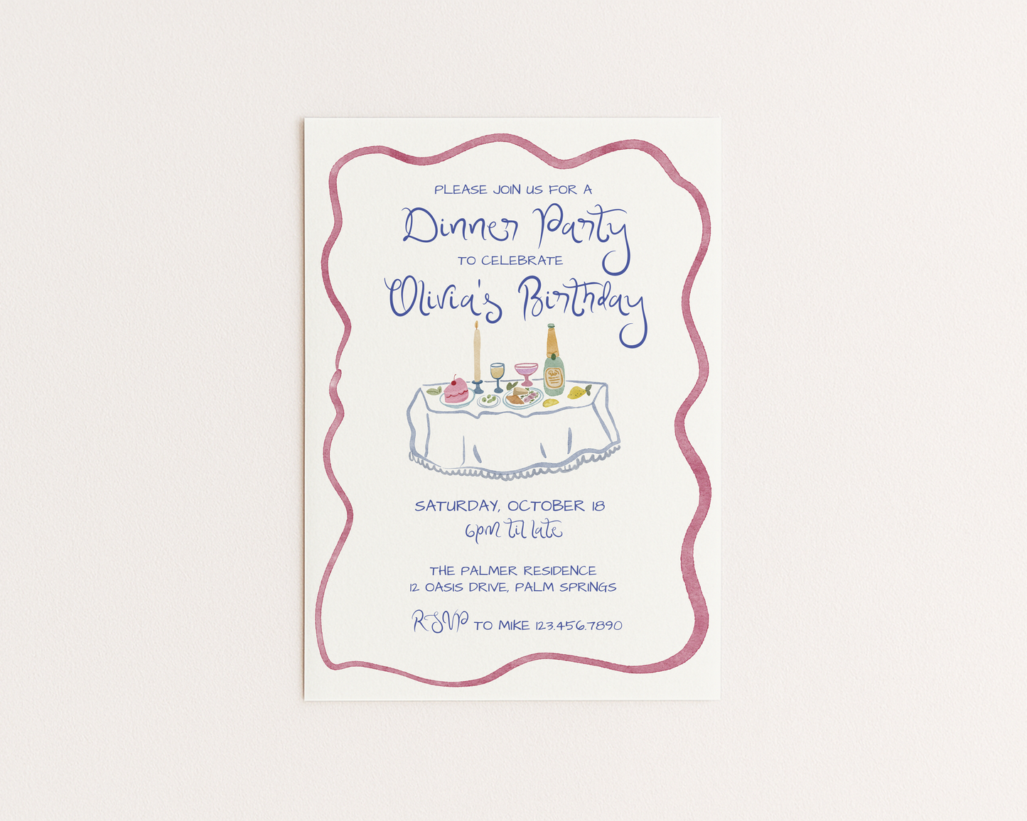 Dinner Party Invitation | Hand Drawn Watercolor Tablescape | Canva Template