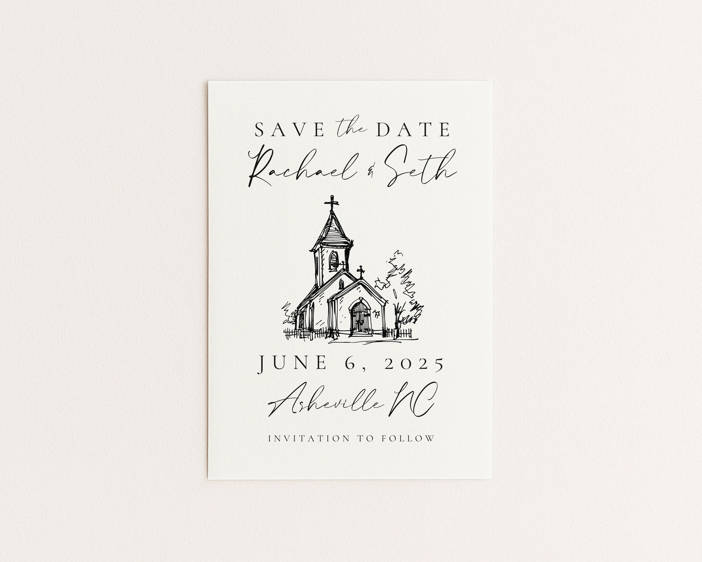 Wedding Save the Date | Hand Drawn Elegant Church Design | Canva Template