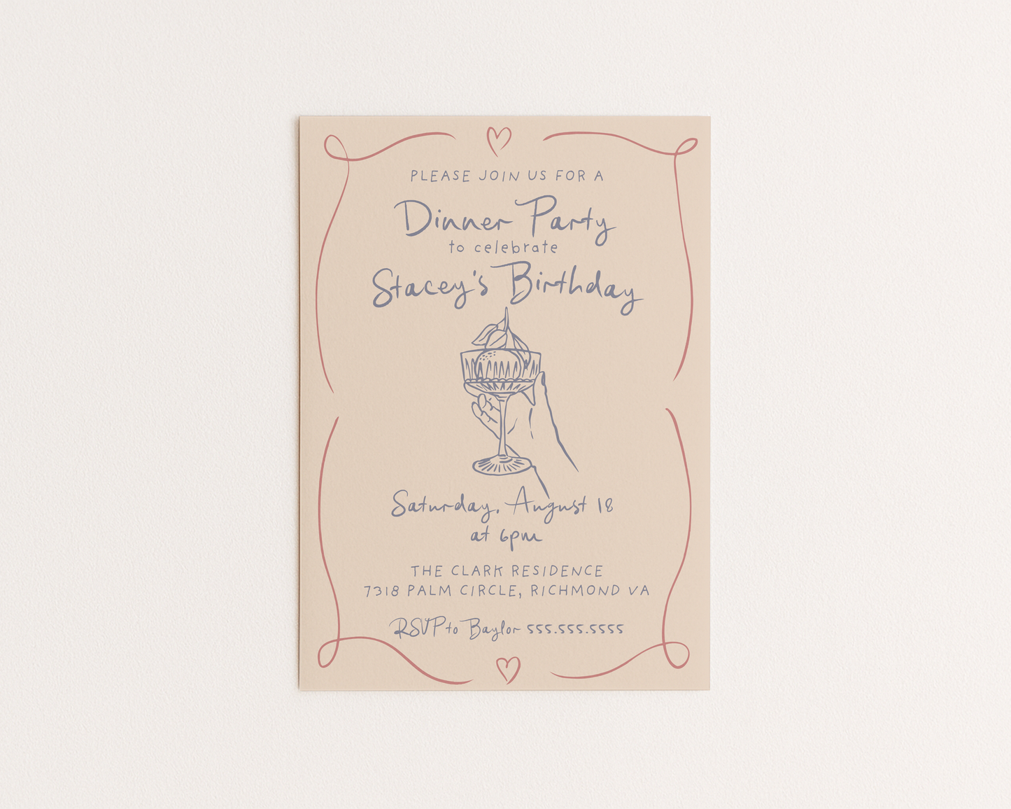 Cocktail Party Invitation | Hand Drawn Champagne Coupe Design | Canva Template