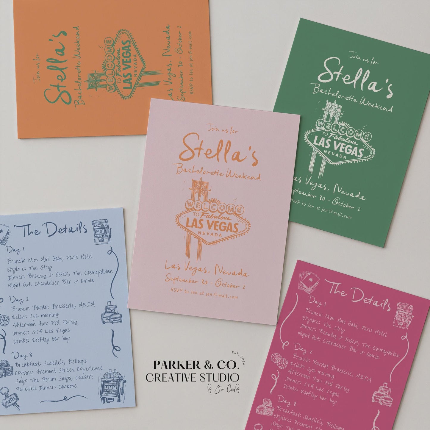 Las Vegas Bachelor & Bachelorette Invitation | Weekend Itinerary Details Card | Canva Template