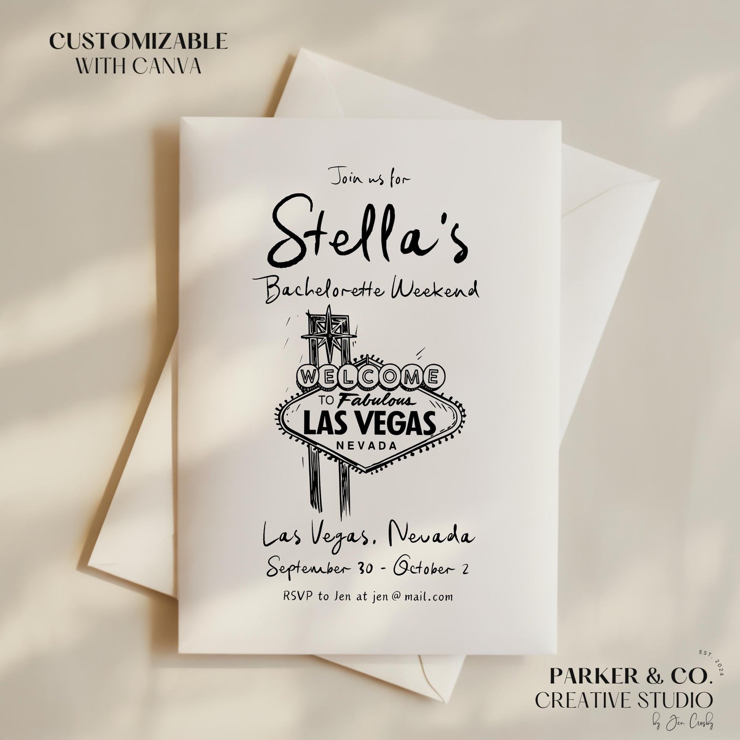 Las Vegas Bachelor & Bachelorette Invitation | Weekend Itinerary Details Card | Canva Template