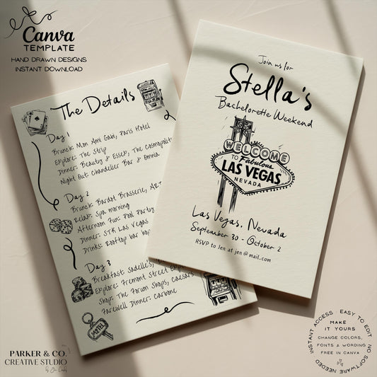 Las Vegas Bachelor & Bachelorette Invitation | Weekend Itinerary Details Card | Canva Template