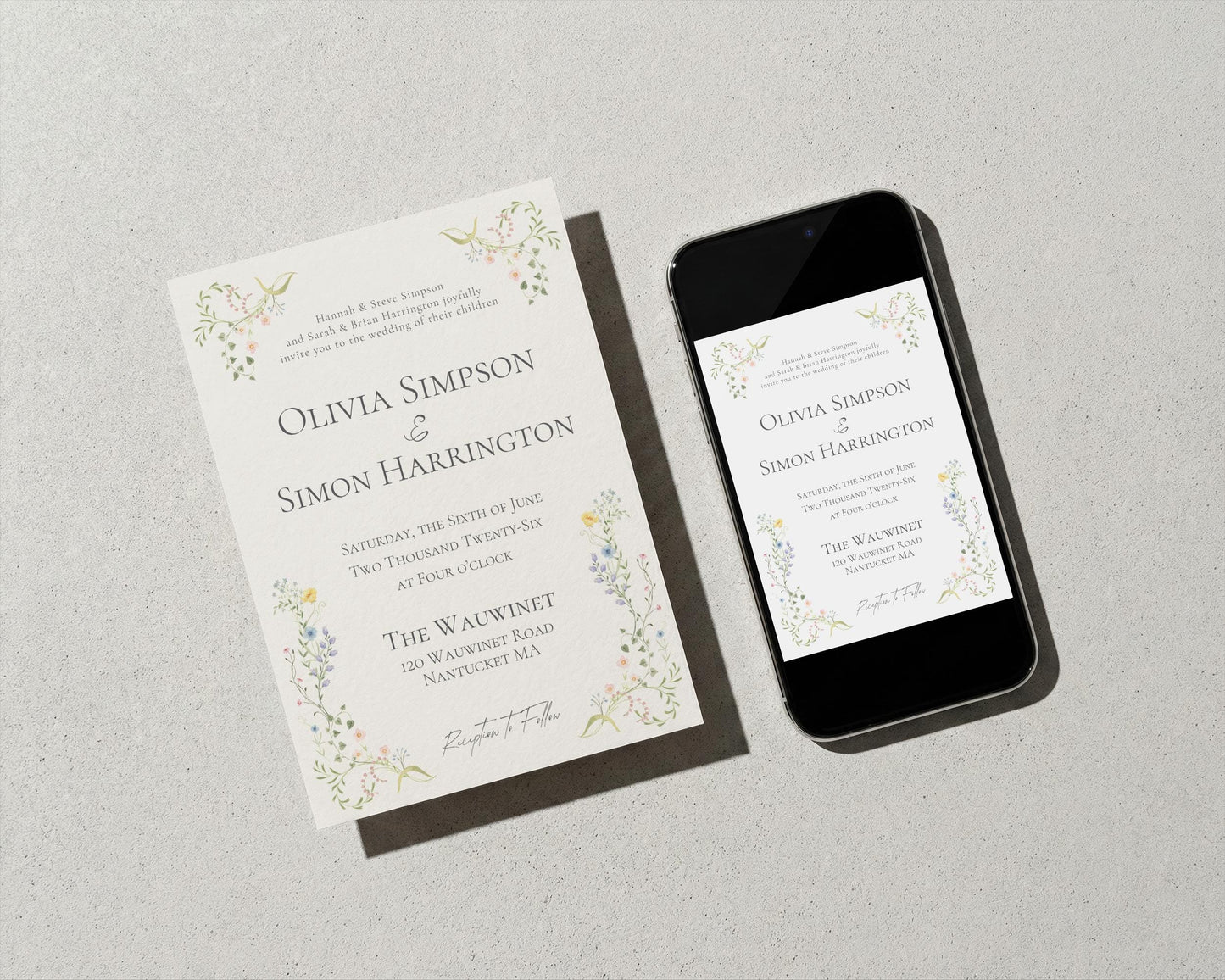 Whimsical Floral Wedding Invitation | Hand Drawn Wildflower Design | Canva Template