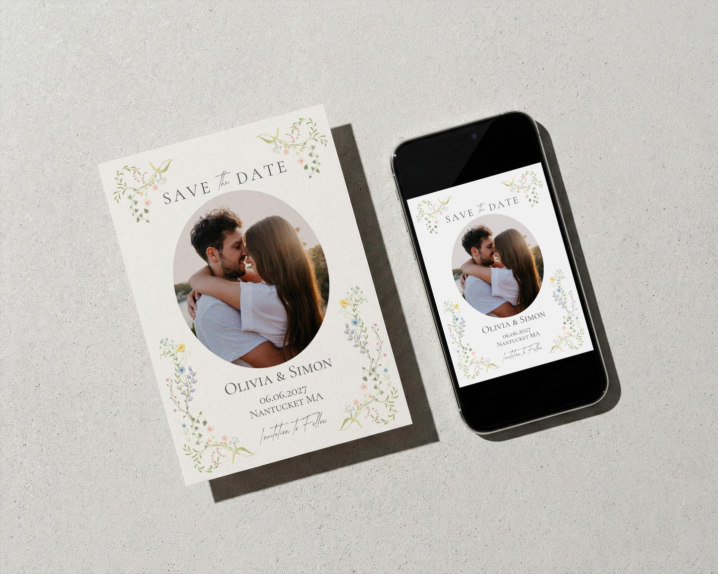 Wedding Save the Date | Hand Drawn Wildflower Design | Canva Template