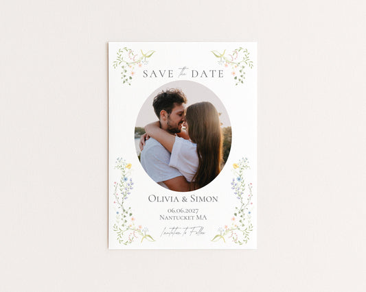 Wedding Save the Date | Hand Drawn Wildflower Design | Canva Template