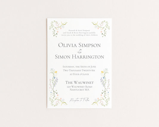 Whimsical Floral Wedding Invitation | Hand Drawn Wildflower Design | Canva Template