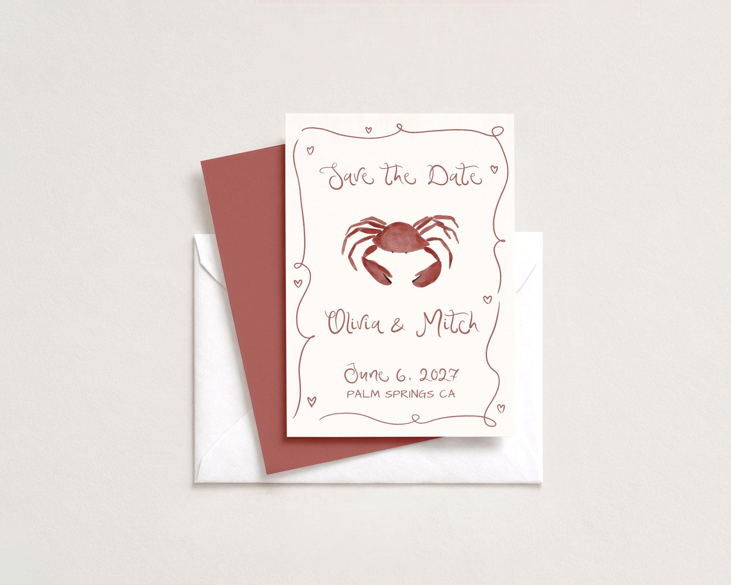 Wedding Save the Date | Whimsical Coastal Crab Design | Canva Template