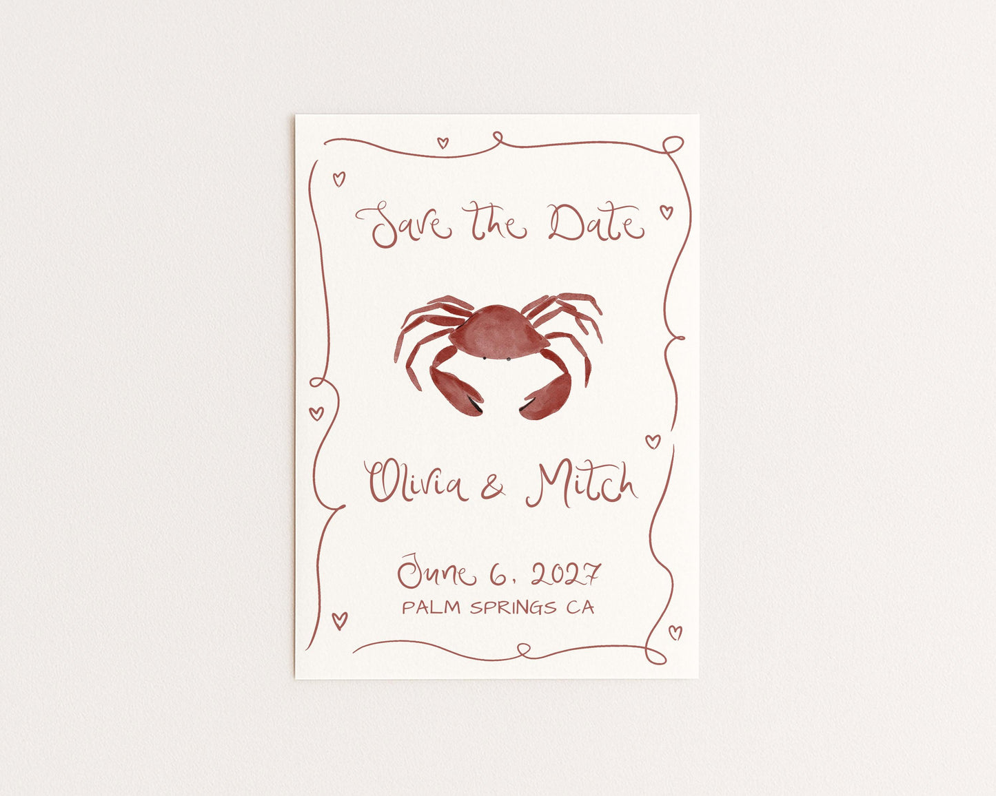 Wedding Save the Date | Whimsical Coastal Crab Design | Canva Template