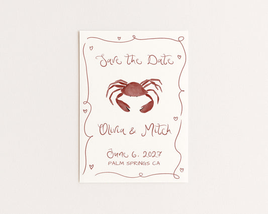 Wedding Save the Date | Whimsical Coastal Crab Design | Canva Template